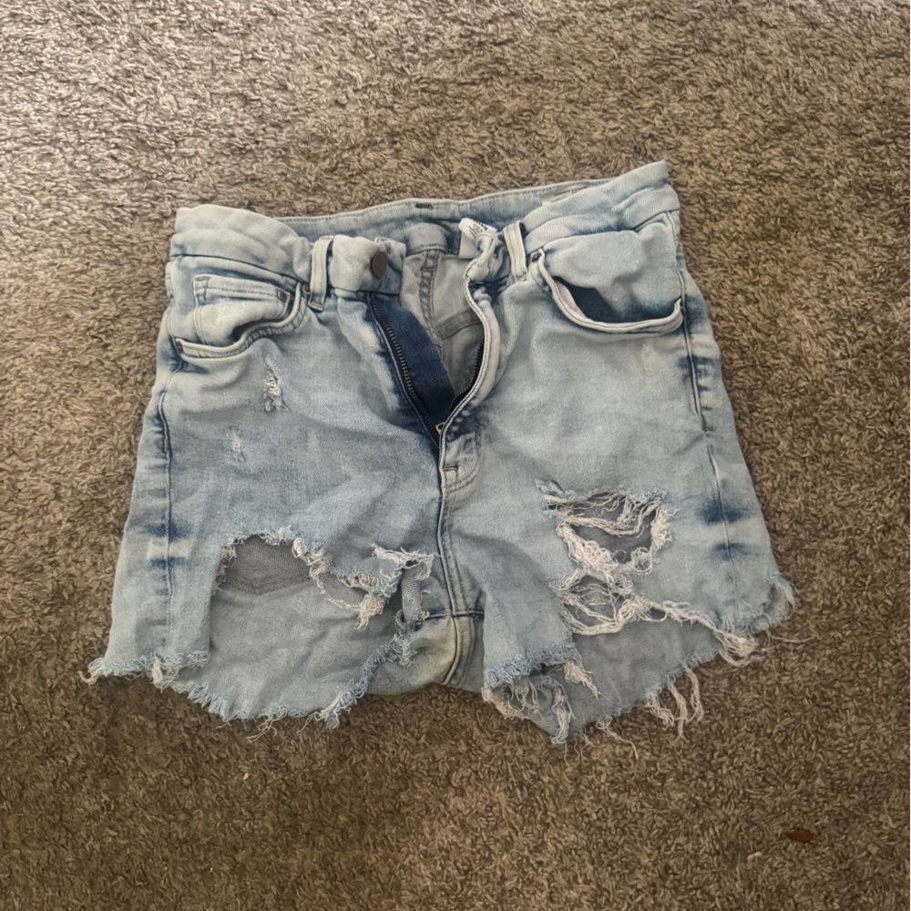Blue Distressed Jean Shorts with Raw Hem